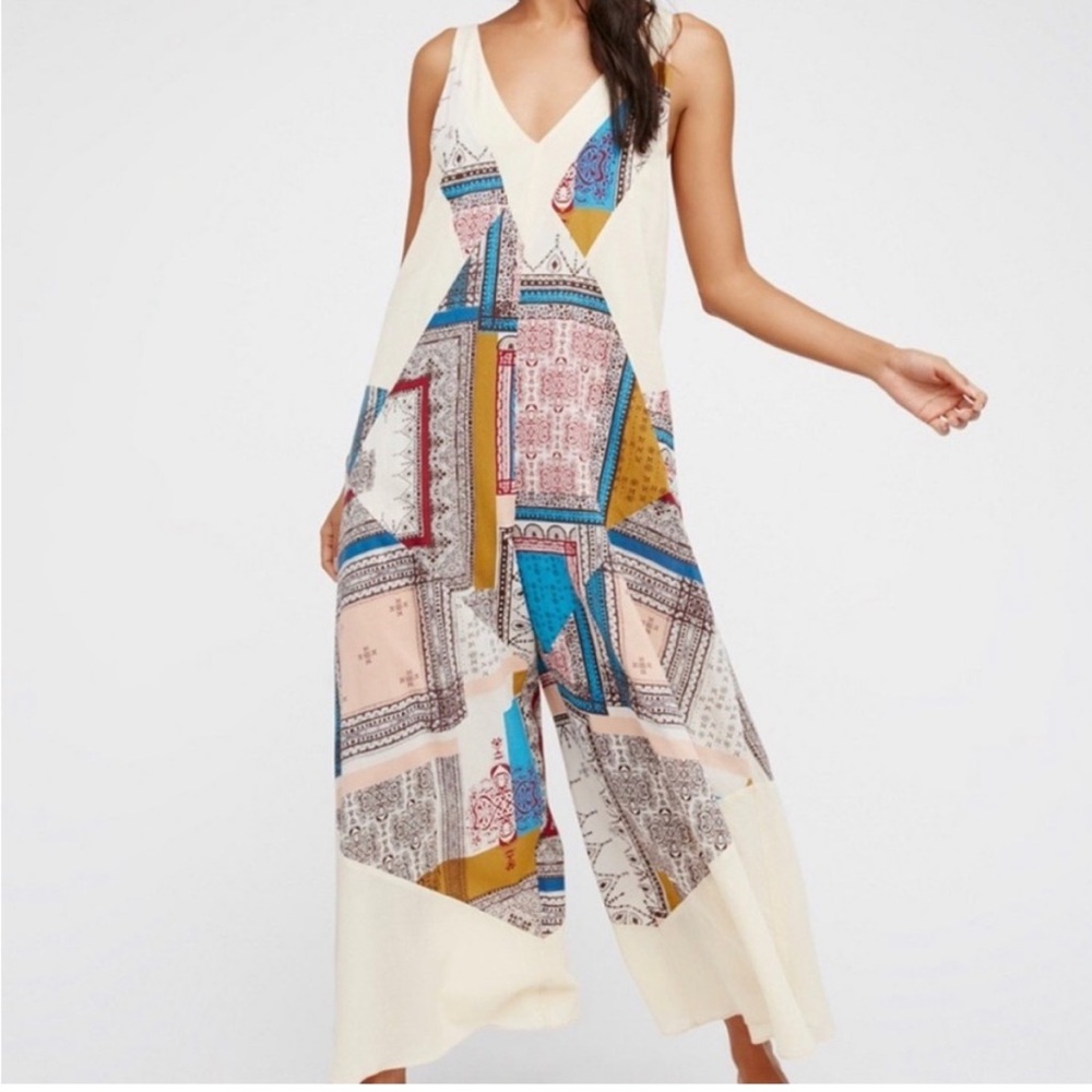 Free People Patchwork Boho Flowing Breathable Jum… - image 2